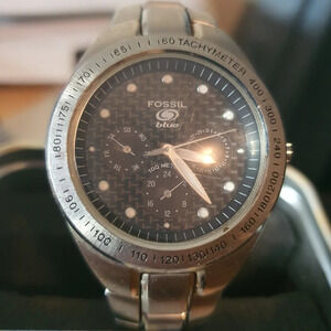 Fossil Blue BQ-9038 Silver/Blue Stainless Steel Multi Function Men's Watch